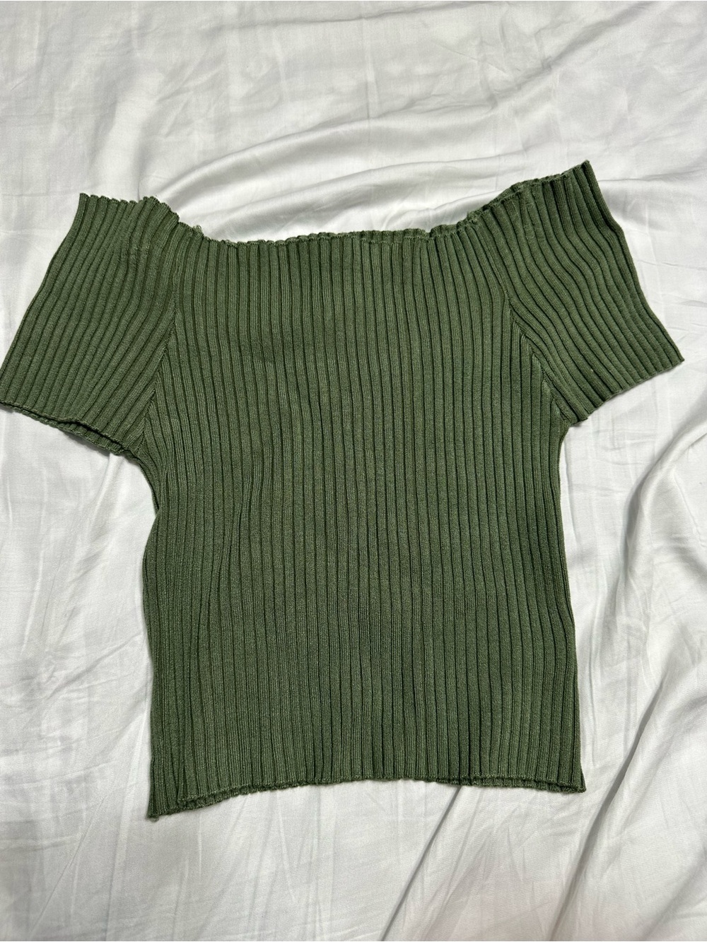 Fashion Nova Olive Ribbed Off-The-Shoulder Top